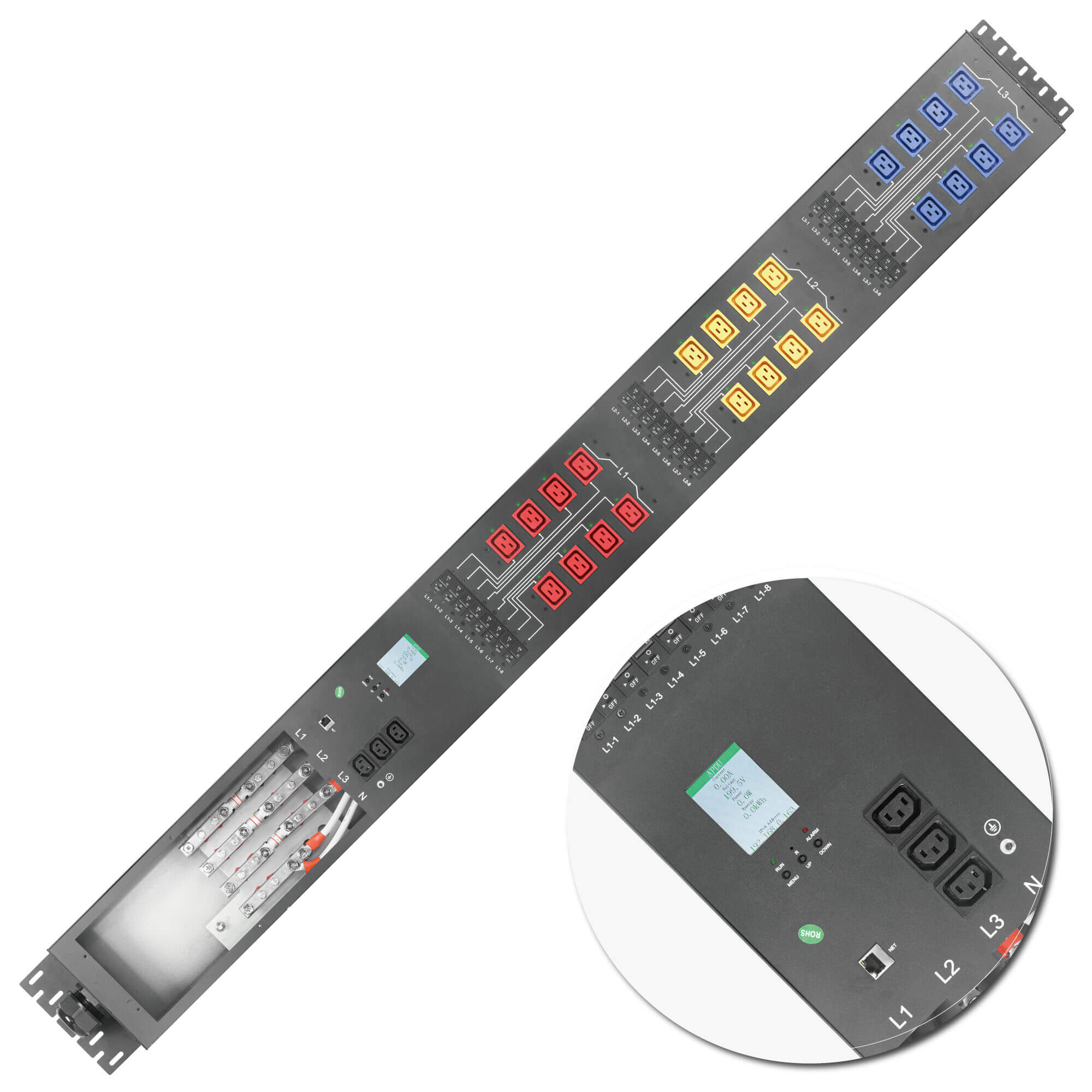 3-Phase High-Power PDU, 24 C19 & 3 C13, 140A Fuse, ETL, 24 Breakers