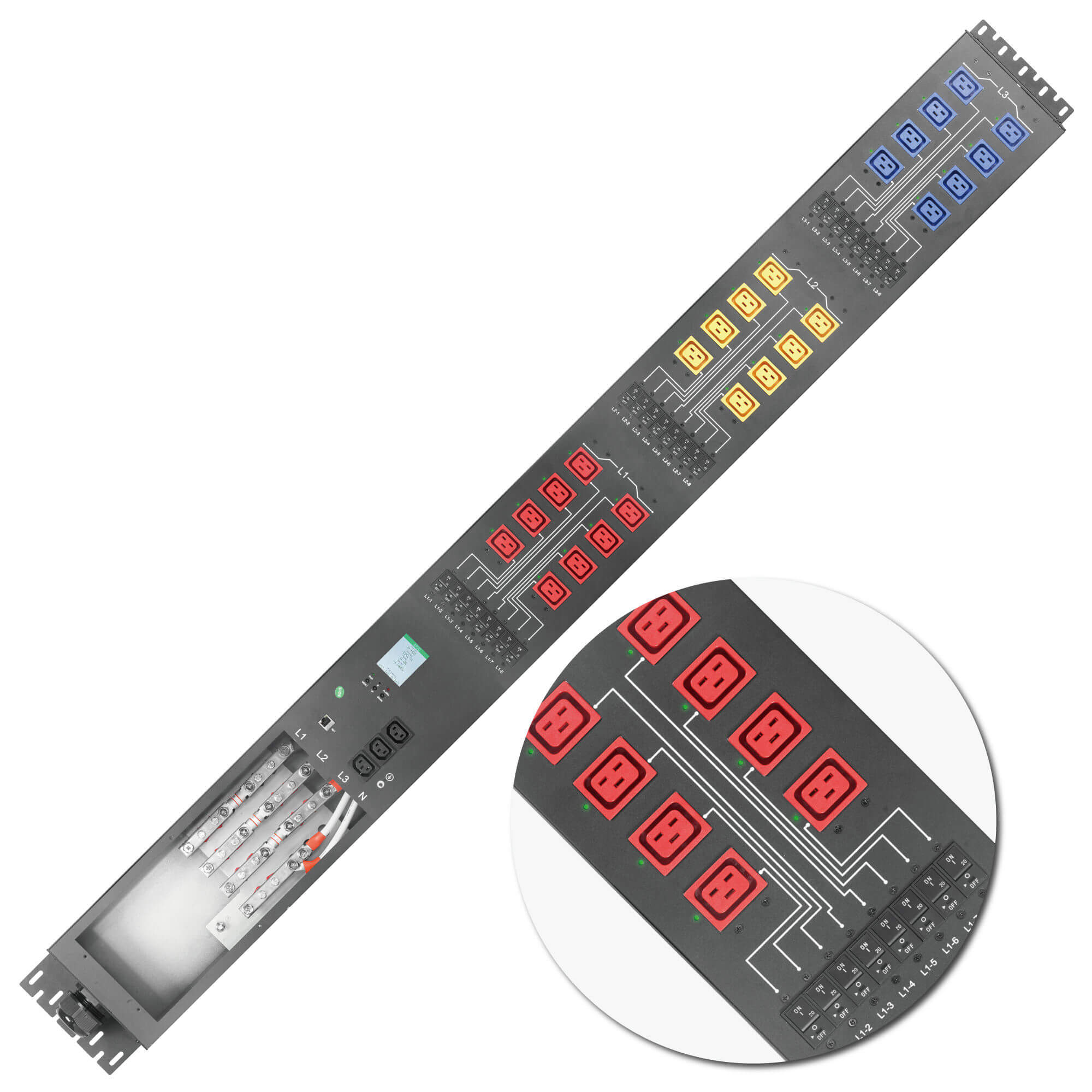 3-Phase High-Power PDU, 24 C19 & 3 C13, 140A Fuse, ETL, 24 Breakers