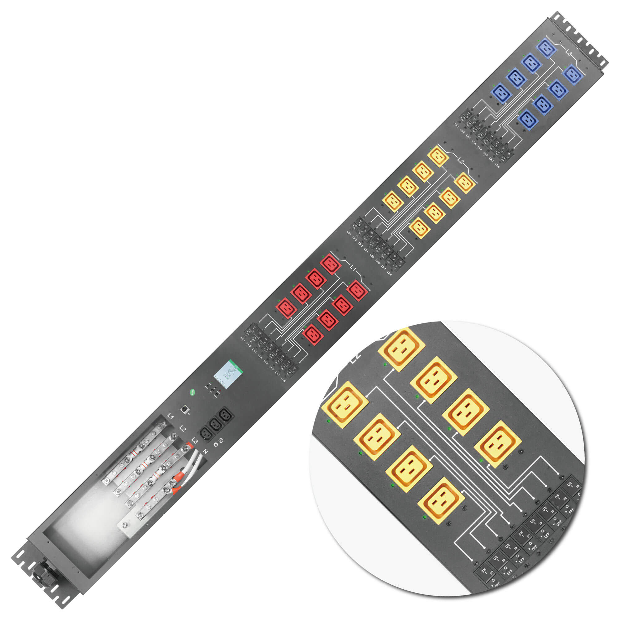 3-Phase High-Power PDU, 24 C19 & 3 C13, 140A Fuse, ETL, 24 Breakers