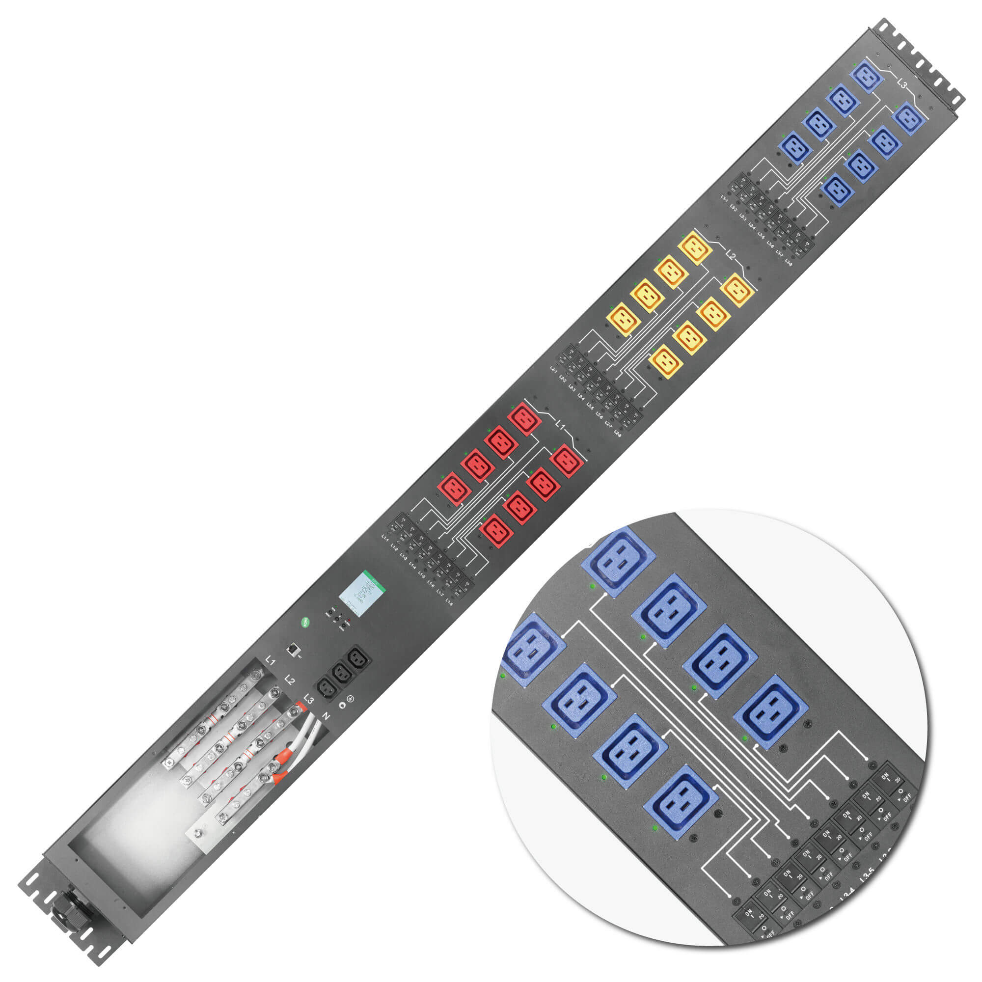 3-Phase High-Power PDU, 24 C19 & 3 C13, 140A Fuse, ETL, 24 Breakers