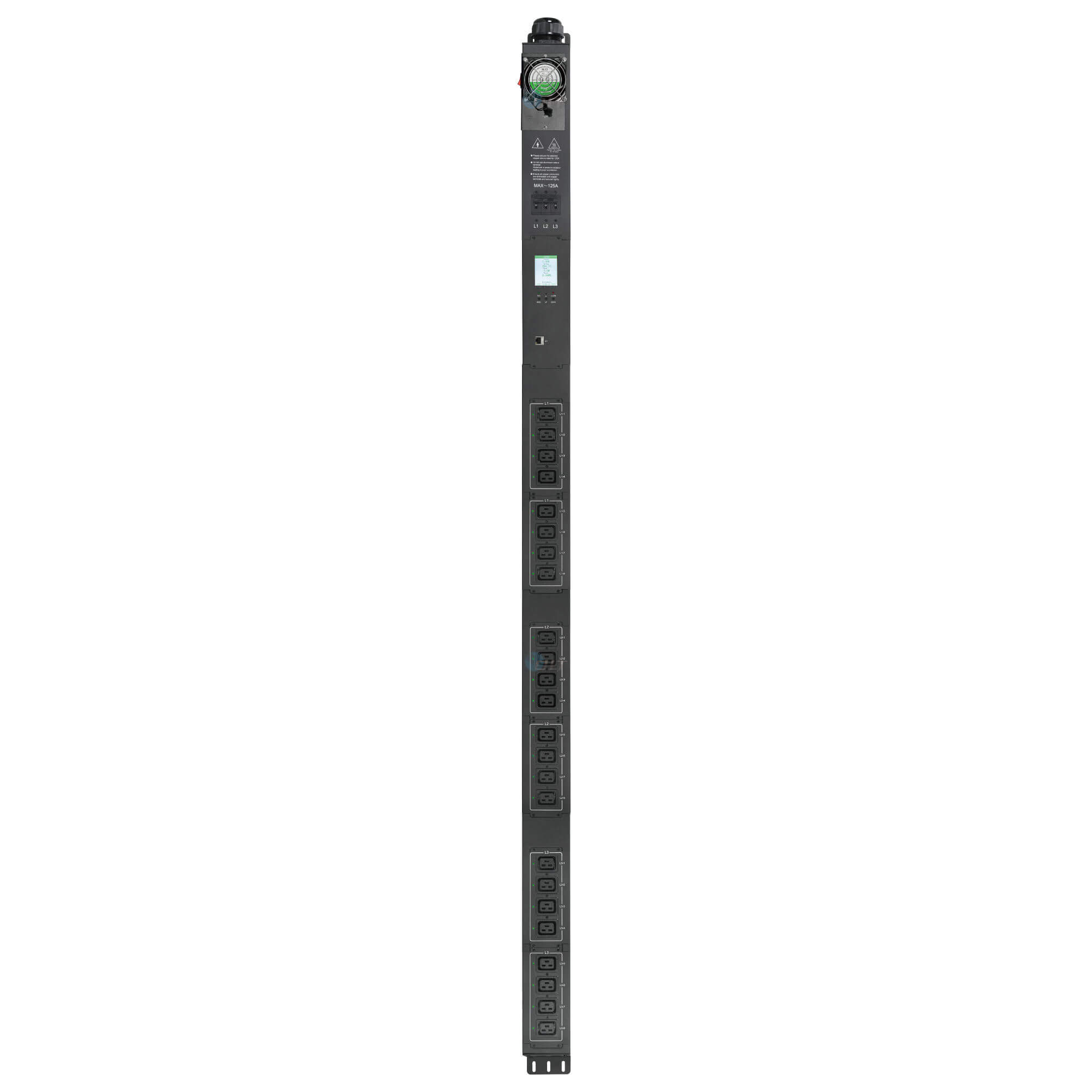 ETL Certified Metered APDU with Fan Cooling, 24×C19, 90kW, 125A Smart PDU